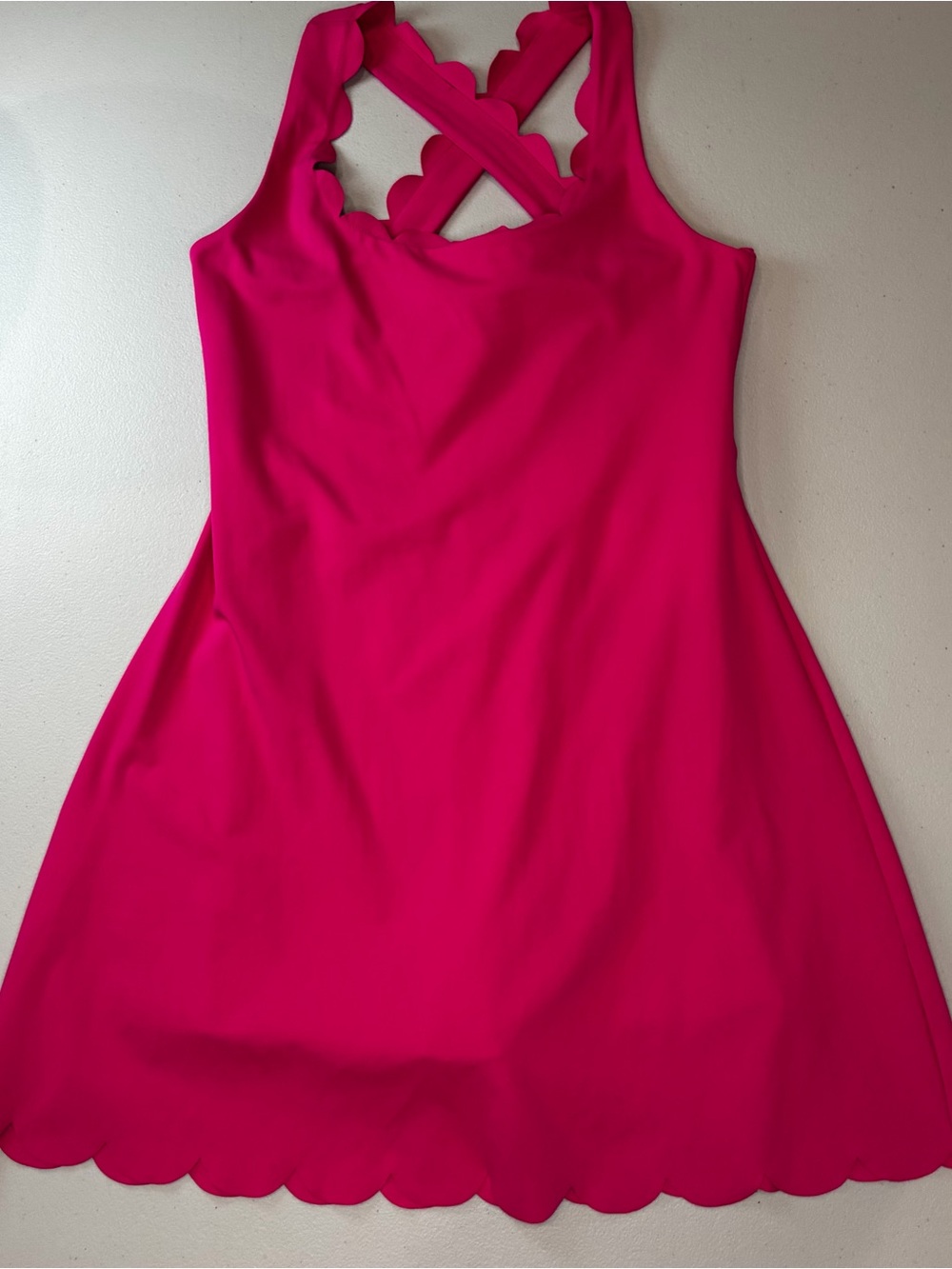 Women’s J. Crew Hot Pink Scalloped Sleeveless Dress - size XS - Picture 2 of 14